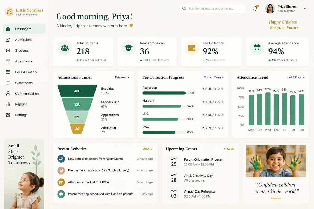 Preschool management dashboard preview
